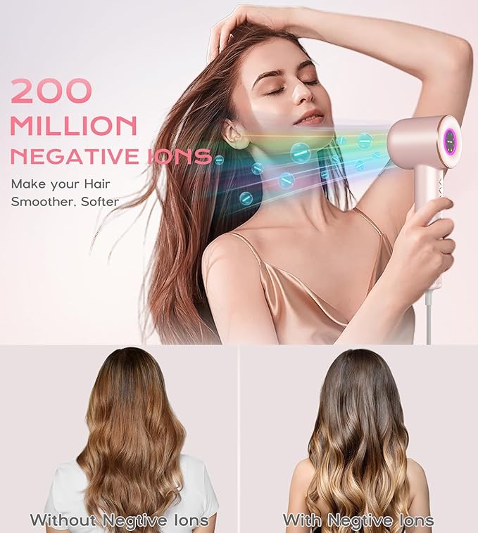 Smart Ionic Hair Dryer with Intelligent Grip Sensor, Thermo-Control, Self-Cleaning Function,110000 RPM Low Noise Blow Dryer with Magnetic Concentrator, Lightweight Hairdryer for Women