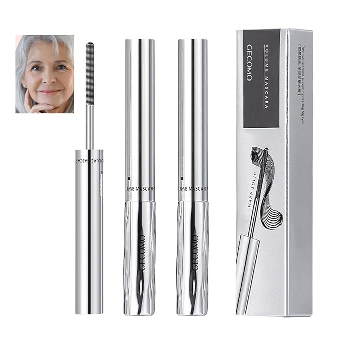 2PCS Black Mascara for Older Women 60 Plus, Volumizing Waterproof Mascara for Fine Short Lash, Hypoallergenic Sensitive Eyes - Ultra-Precise Slim Brush, Smudge-proof