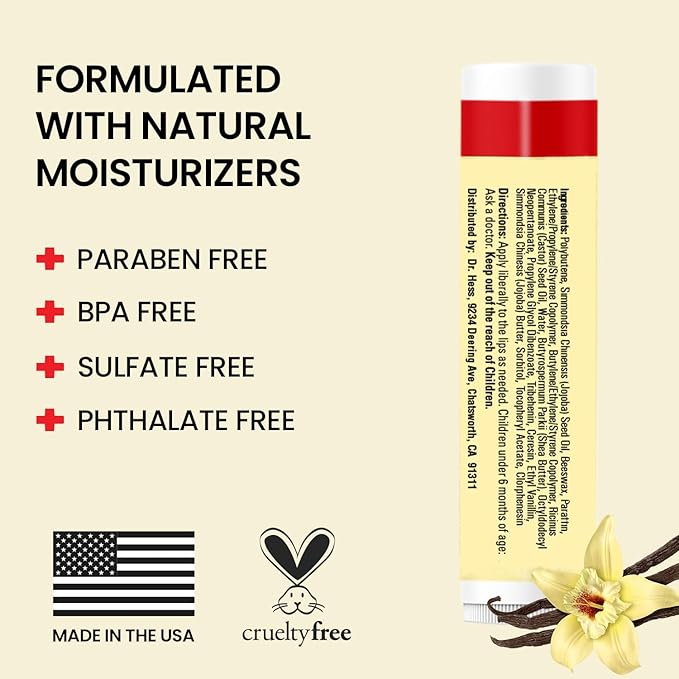 Original Udder Stick SPF Lip Balm, Soothing Moisturizer Sun Screen Balm for Dry Lips with Jojoba, Beeswax & Shea Butter, Total Lip Care, Hydration & Repair, Vanilla Flavor, 4 Pack