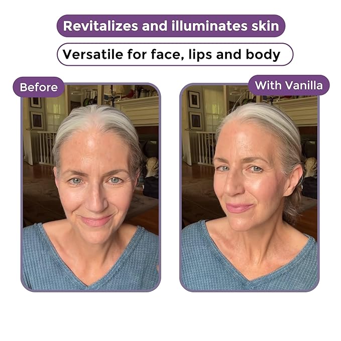 InstantGlow+ Multipurpose 4-in-1 Highlighter Stick For Older Women - Radiant Glow & Nourishing Formula - For Face, Shoulders, Decolletage - For Sensitive Eyes (Vanilla, Regular)