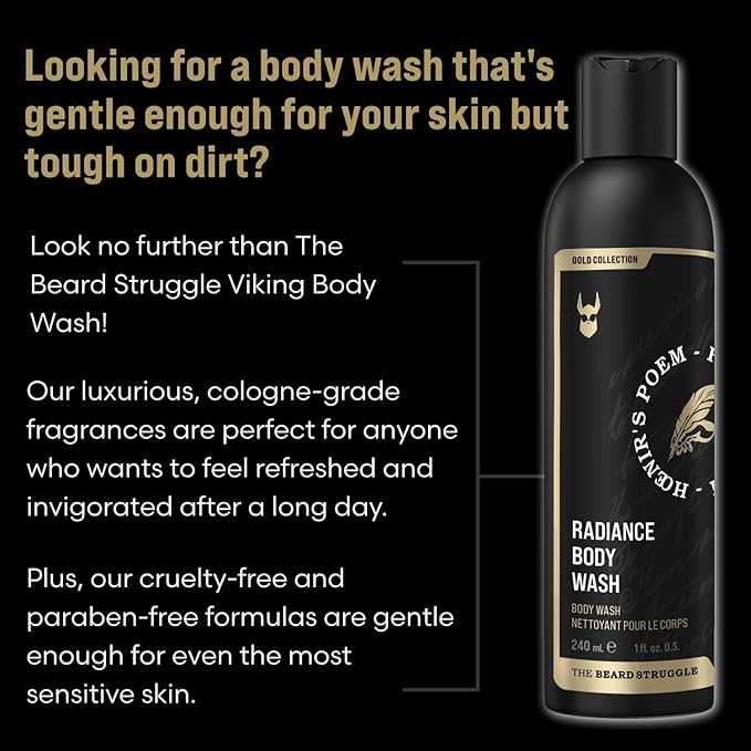 The Beard Struggle Men's Body Wash Vanir's Wisdom - Platinum Collection - Skin Cleaning Agent - Natural Body Wash - Shower Gel Liquid Soap - 240 mL / 8 US. fl. oz.