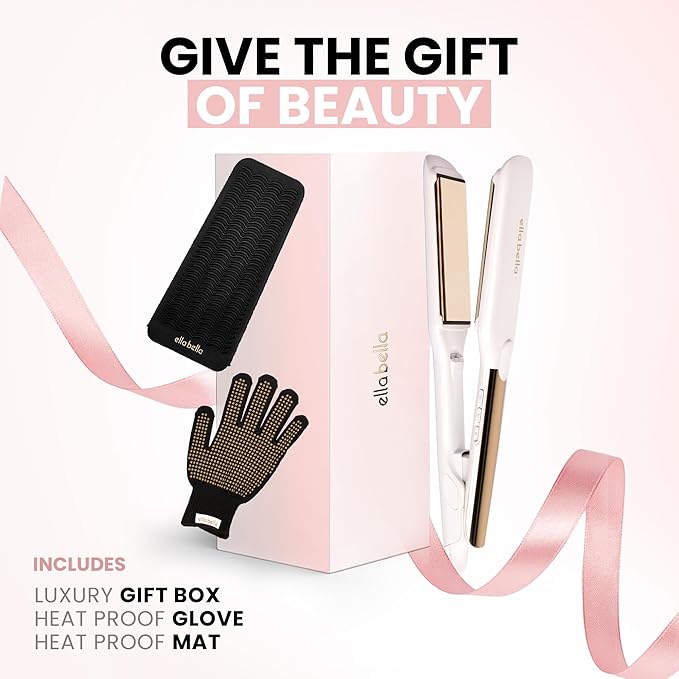 ELLA BELLA® Titanium Flat Iron Hair Straightener (with Infrared) • Professional Straightening Iron • Digital Display to Accurately Control Temperature • As Featured in Good Housekeeping - Gloss White