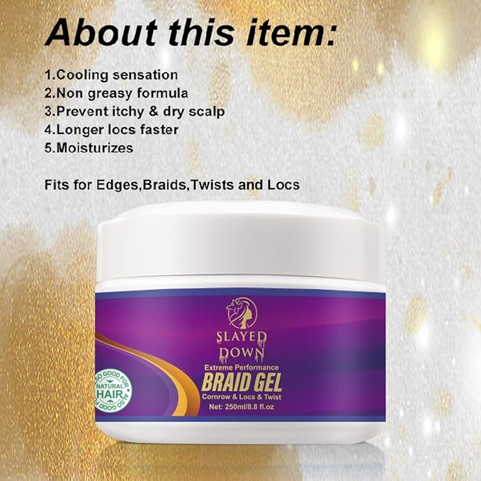 8.8oz Extreme Hold Braiding Gel – All-day Control For Black Women’s Hair, Locks, Braids, Twists, Retwist & Edge Control – Hard Hold, No Flake, High Shine, Locking Jam, Cornrows