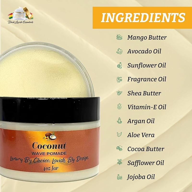 Ultra-Smooth 360 Wave Pomade, 4oz Coconut Hair Butter, Strong Hold Non-Greasy Hair Styling Cream for Deep Waves, Shea and Mango Butter Natural (Coconut 360 Pomade, 4oz)