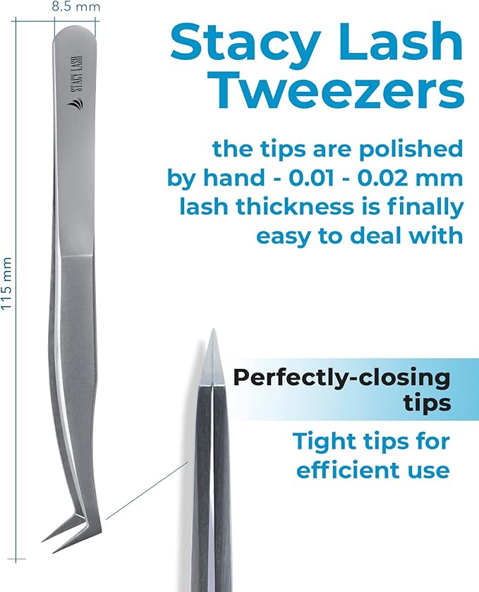 Stacy Lash STL-5 Eyelash Extension Tweezers/Supplies for Volume Extensions & Premade Fans/Precision Tool for False Lashes Application/Beauty Accessories/Curved Tweezer Tip/Eyelashes Tools