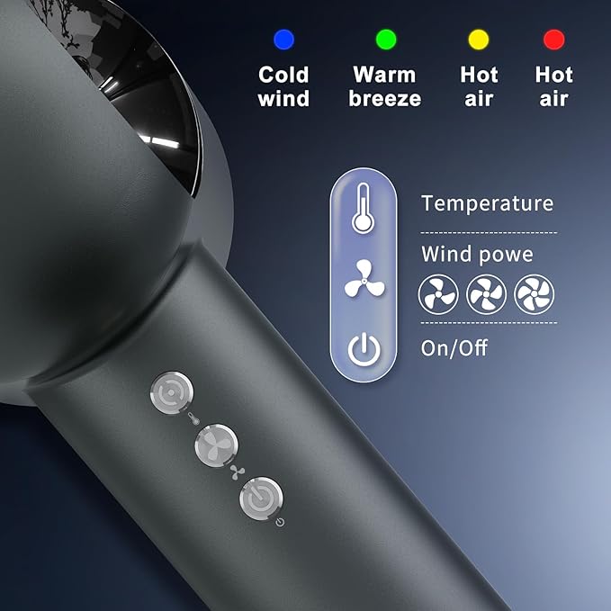 Hair Dryer, High-Speed Ionic Low Noise Blow Dryer with Diffuser for Fast Drying, Professional 500 Millions Negative Ionic Thermo-Control Hairdryer, Travel with Magnetic Diffuser & Nozzle