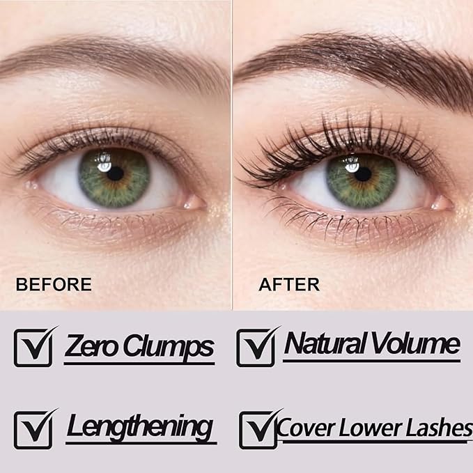 2PCS Black Mascara for Older Women 60 Plus, Volumizing Waterproof Mascara for Fine Short Lash, Hypoallergenic Sensitive Eyes - Ultra-Precise Slim Brush, Smudge-proof