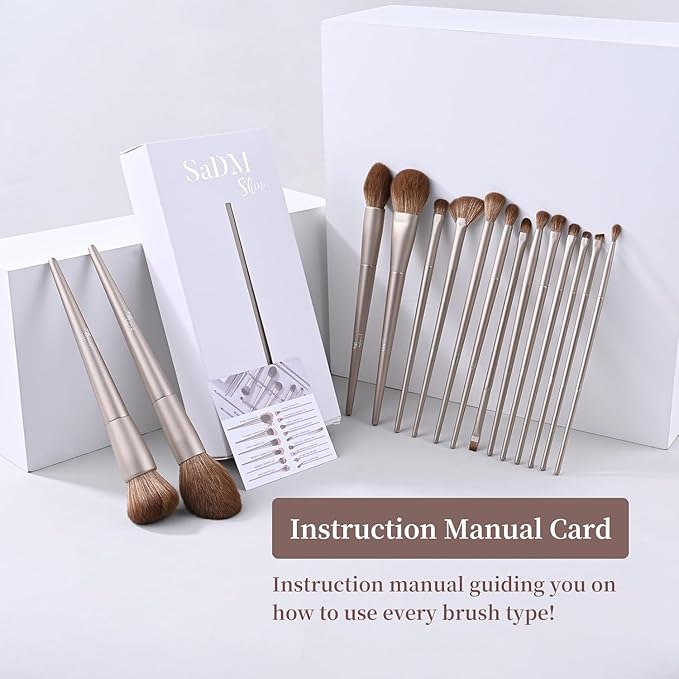 Makeup Brush Set (15 Pieces) - Includes Foundation, Powder, Concealers, Highlighter, Contour, Eye Shadows & Blush Makeup Brushes - Face & Eye Make Up Brushes with Synthetic Bristles