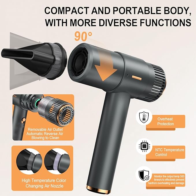 Hair Dryer,110000 RPM High Speed Blow Dryer with 2 Nozzle and 1 Diffuser, Professional Negative Ionic Fast Drying Blow Dryer with LED Display, 3 Temps and 3 Speeds for Home Travel