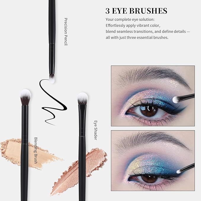 Premium Synthetic Makeup Brushes 6Pcs Makeup Brush Set for Powder Foundation Contour Blush Hightlight Eyeshadow Blending & Concealer, Cruelty-Free