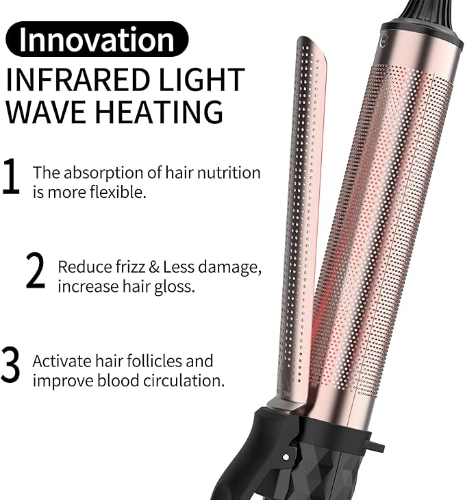 K&K 1 1/4inch Infrared Professional Infrared Hair Curling Iron Heater Ceramic Barrel That Stays Hot 1.25 Inch Hair Iron Curler for Medium to Large Curls International