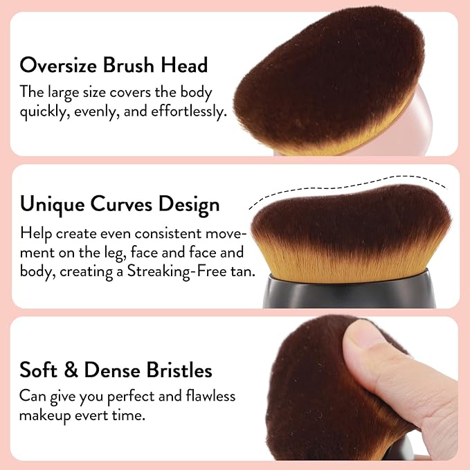 Oversize Body Blending Brush for Self Tanner, Full Body Makeup & Contour Blending - 80mm Dense Oval Kabuki Head Ensures Even, Streak-Free Coverage, Leg Shoulder Application (Black)
