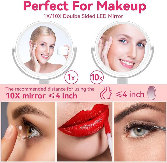 Makeup Mirror with Lights, Lighted Makeup Mirror with Magnification, 80 LED Vanity Mirror with Lights, 3 Color Modes & Stepless Dimming, Shatterp roof & Stable Base