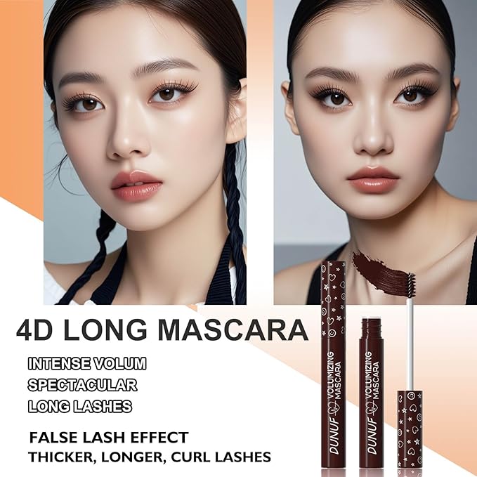 Brown Mascara Volume and Length Waterproof Mascara Hypoallergenic Smudge-proof Liquid Lash Extensions mascara Lightweight Curling Defining Long-wearing Makeup No Clumping (02#)