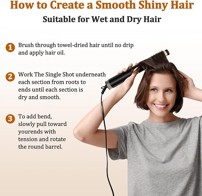 Round Hair Brush Blow Dryer (Yellow-Black, 1.2 Inch)