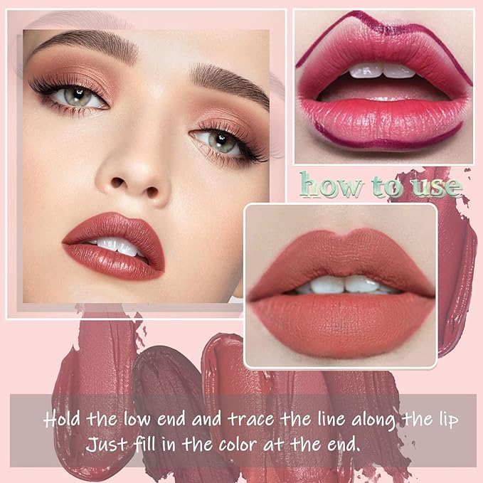 3 Piece Nude Matte Lipstick Set,Natural Velvet Air Moisture Smooth Crayon Lip Stain,Ultimate Nourishing Matte Lipstick 24 Hour Long Lasting Lip Gloss Lipstick for Women Makeup(Set D)
