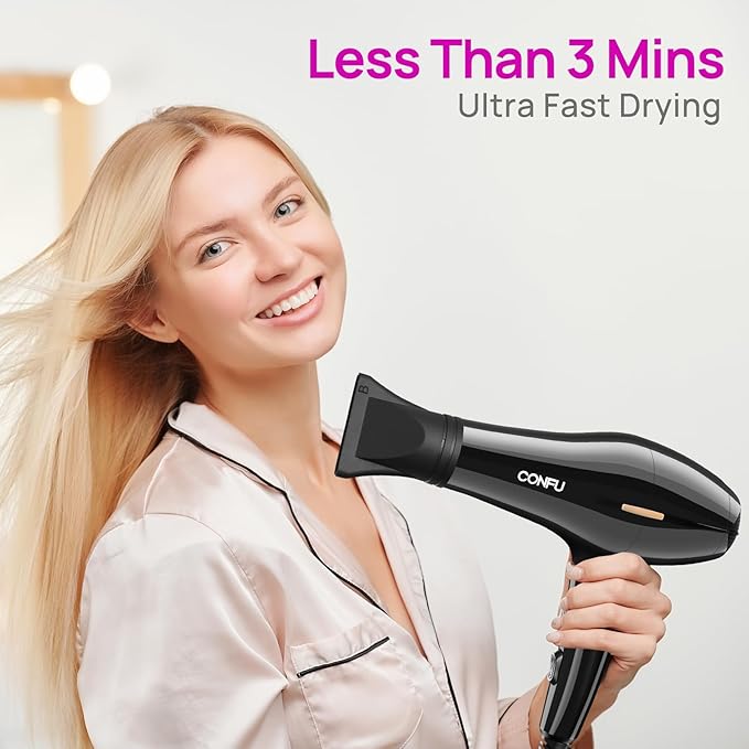 CONFU Hair Dryer, Professional Ionic Salon Blow Dryer with Diffuser for Women and Men, 5X Fast Drying, Powerful and Quiet Hair Blow Dryer for Fast & Easy Styling (1875 Watts)