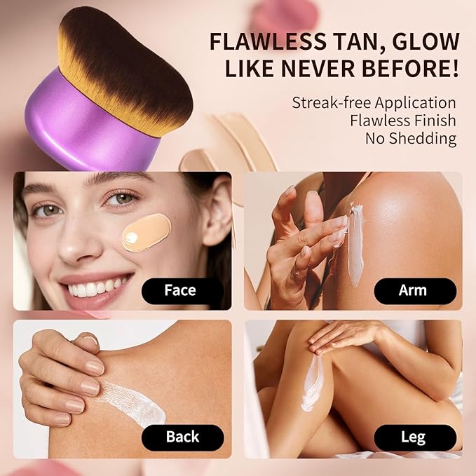 FUNAN Extra Large Body Makeup Brush For Self Tanner, Bronzer Blend &Self Tan Back Applicator, 75mm Wide-headed Kabuki Brush, Oval Face Neck Body Leg Tanning Makeup purple