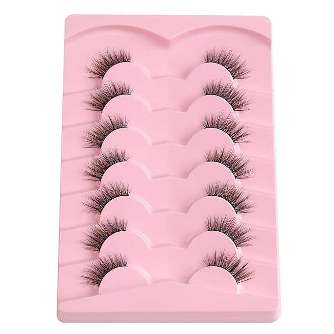 Half Eyelashes Natural Look False Eyelashes Half Lashes Cat Eye 14mm Wispy Eyelashes with Thin Band 3D Volume False Lashes Soft Strip Lashes Pack C Curl Natural Eyelashes Fake Lashes 7 Pair EVENTILL