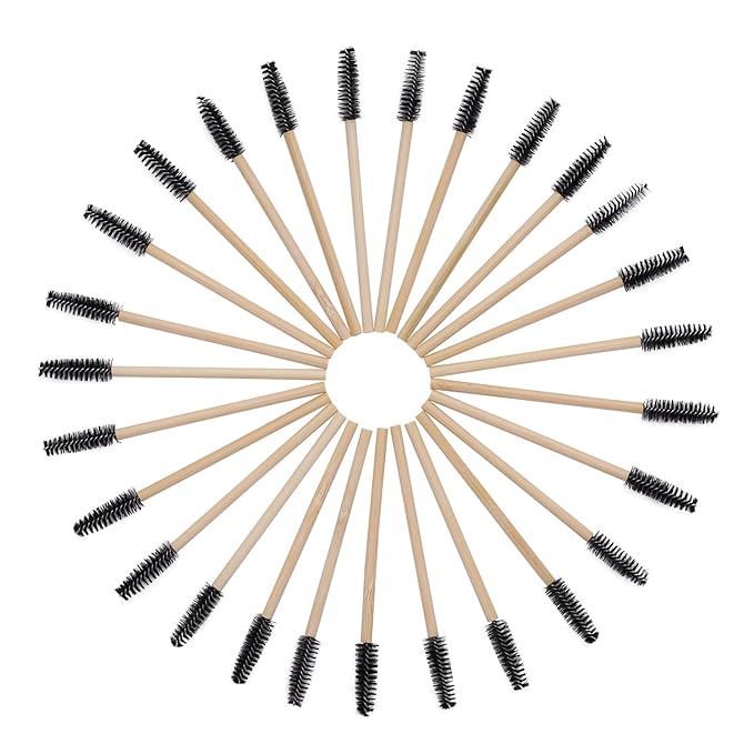 100pcs Bamboo Handle Eyelash Brush Disposable Comb Mascara Wands Eye Lashes Extension Applicator Eyebrow Brush (Black Color)
