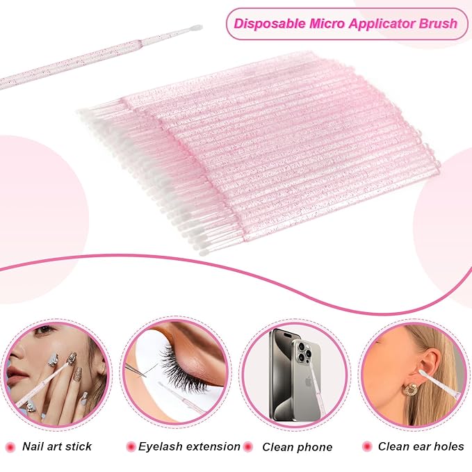 200PCS Disposable Eyelash Extension Kit for Professionals – Lash Spoolie Brushes, Micro Swabs, Mascara Wands, Lip Brushes for Eyelash Extensions, Tattoo, Lipstick Application(Crystal Pink)