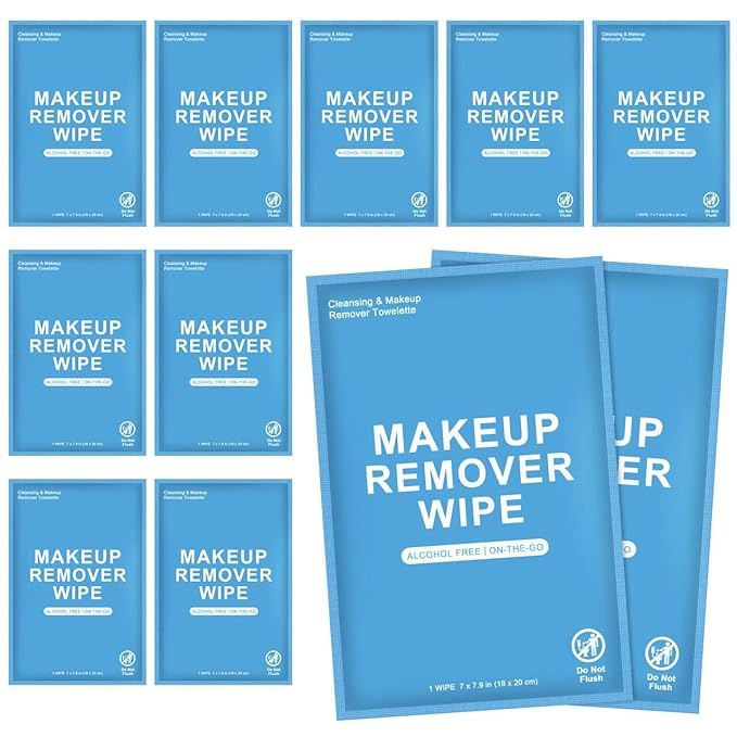 20 Count Makeup Remover Wipes Individually Wrapped, Travel Individual Wet Wipes Bulk, Gentle Cleansing for Face Mascara Lipstick, Single Makeup Removing Wet Wipes
