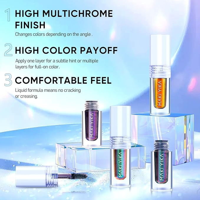 MAKI YIKA 5Pc Glitter Eyeshadow Liquid Multichrome Eyeshadows Long Lasting, Metallic Chameleon Eye Shadow Smudgeproof Holographic Eye Topper Glitters (#1+2+3+5+6)