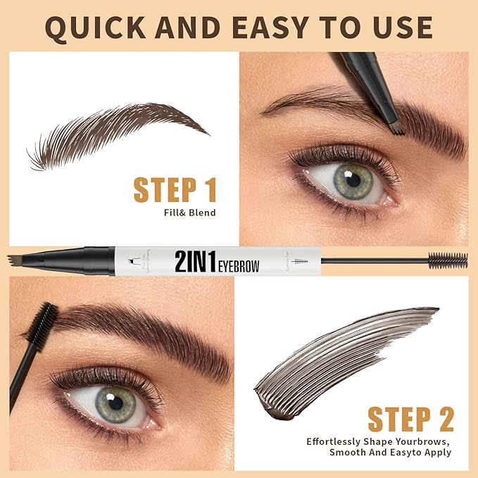 4-Fork Tip Microblading Eyebrow Pen - 2-in-1 Waterproof Eyebrow Pencil, Long-Lasting Natural Hair-Like Brows, Smudge-Proof & Easy to Use (With Tint 05#Black)