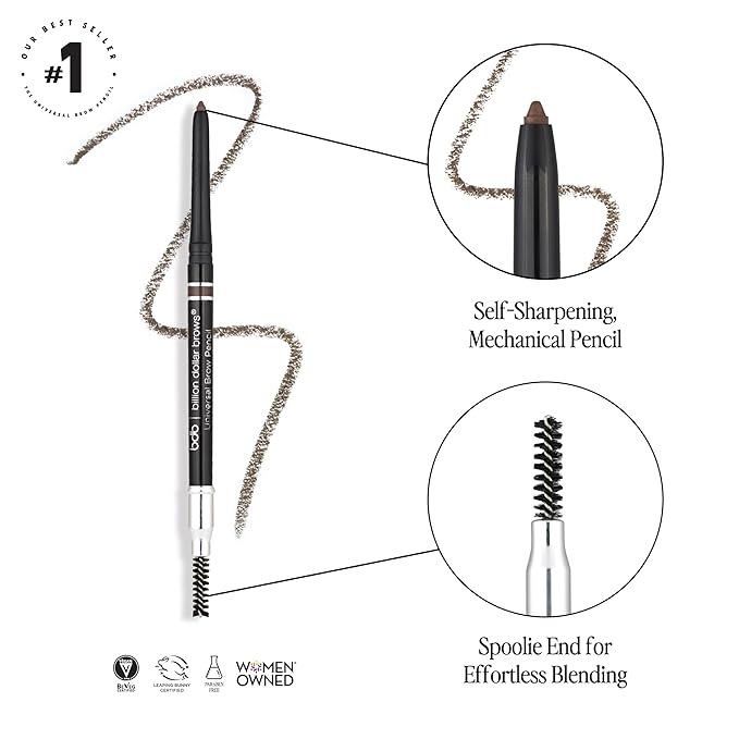 bdb Universal Eyebrow Pencil - Precision Tip & Spoolie, Waterproof, Define Shape & Fill Brows, 2-Pack