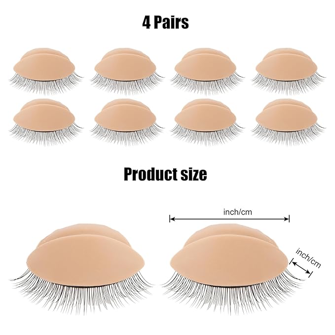 4 Pairs DOUBLE-LAYER Practice Lash Strips for Lash Mannequin Head, Replaced Eyelid Practice for Lash Extension Training, Eyelash Extension Practice Lashes, Removable Realistic Eyelids