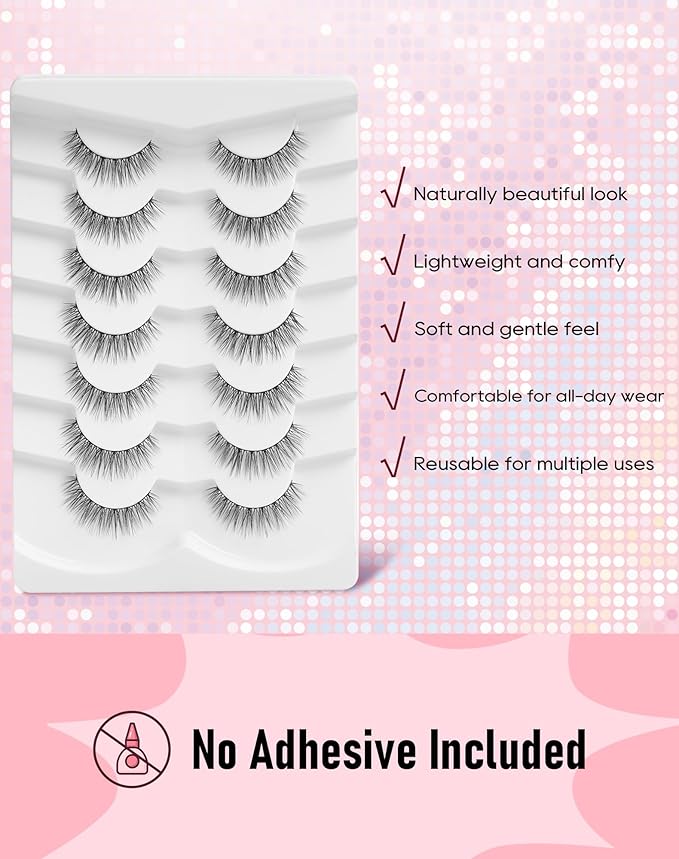 Frihappy False Lashes Wispy Fake Eyelashes Natural Strip Lashes Faux Mink Lashes C Curl Lashes Short Lashes 10mm Lashes 3D Air-Starr