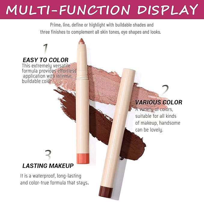 Eyeshadow Pencil Makeup, Waterproof Hypoallergenic Long Lasting Crayon, Highlighter Matte Cream Eye Shadow Stick, Glitter Primer Palette Shimmer Eyeliner Pen, Peach Pink