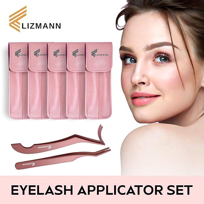 LIZMANN Eyelash Applicator Tweezers 2 PCS Tool for False Eyelash Application & Lash Extensions, Mistake-Proof Lash Placement Tweezers for Professional and DIY Use