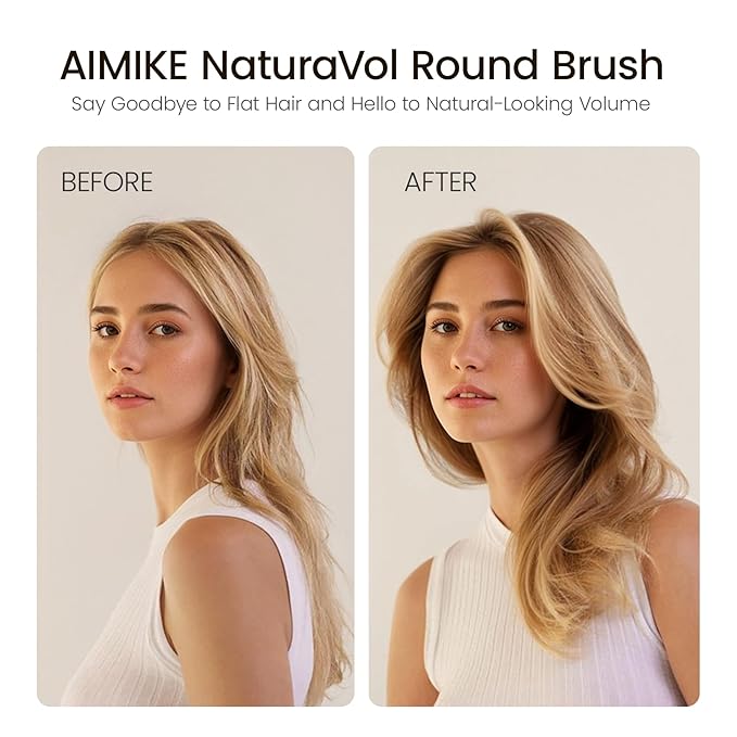 AIMIKE Round Brush for Blow Out, NaturaVol Medium Round Hair Brush w/Nano Thermal Ceramic Tech, for Blow Drying & Styling, Boost Volume & Smoothness, with 2 Clips (1.7 Inch Barrel, 2.5 Inch Bristle)