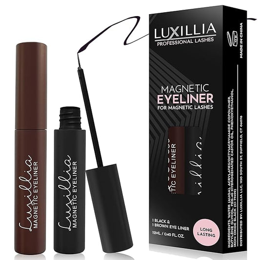 Luxillia Magnetic Eyeliner for Magnetic Eyelashes, Upgraded Strongest Hold, Most Natural Look, Waterproof, Smudge Proof Liquid Liner (Brown + Black)
