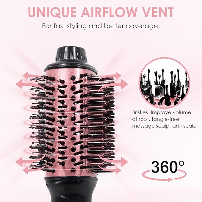 Blow Dryer Brush, 4 in 1 Hair Dryer Styler for Medium Long Hair, 2.5 Inch Oval Ceramic Barrel One Step Hot Air Brush for Blow Drying Straightening Volumizing, Less Frizz, More Shine