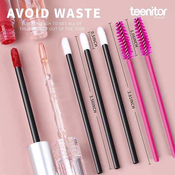 Teenitor 200 Pcs Mascara Wands & Lip Applicators - Disposable Makeup Applicators in Hot Red