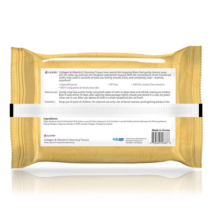 Epielle Makeup Remover Wipes, Remove Waterproof Mascara, Gentle Daily Facial Cleanser Towelettes with Collagen, Cucumber & Argan Oil, Stocking Stuffers, 60 Count (Pack of 4)