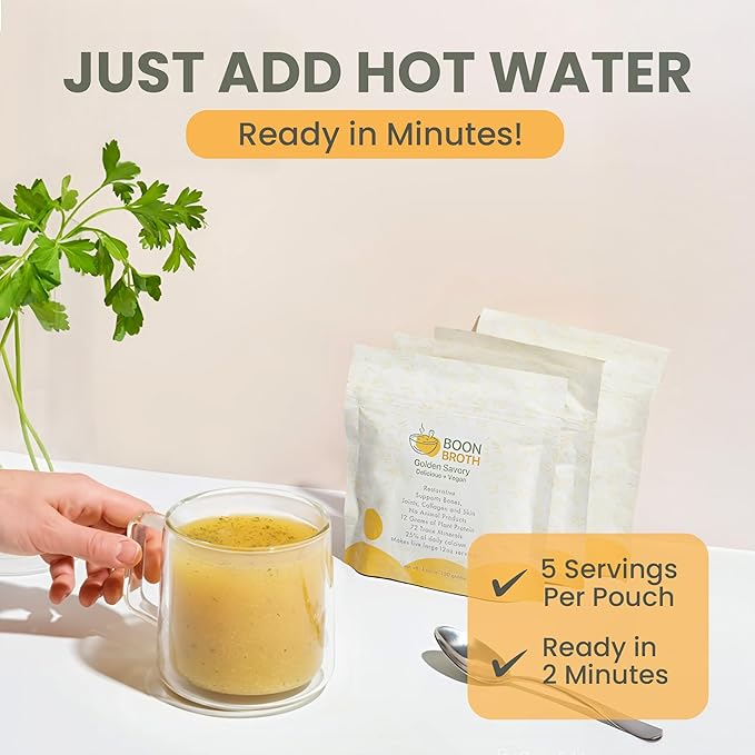 Boon Broth - 14-Day Gut Reset Kit with 30 Recipe Guide - Plant-Based Soup Powder with 72 Trace Minerals - Supports Bones, Joints, & Skin - Vegan-Friendly, Quick & Easy - 5 Bags (4 oz Each)
