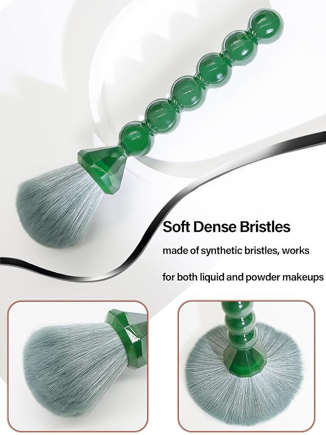 COSHINE Unique Diamond and Pearl Design Makeup Brush Set, 10pcs Cute and Full Complete Powder, Concealer, Blush, Eye Shadow Cosmetic Brushes Kit (GREEN)
