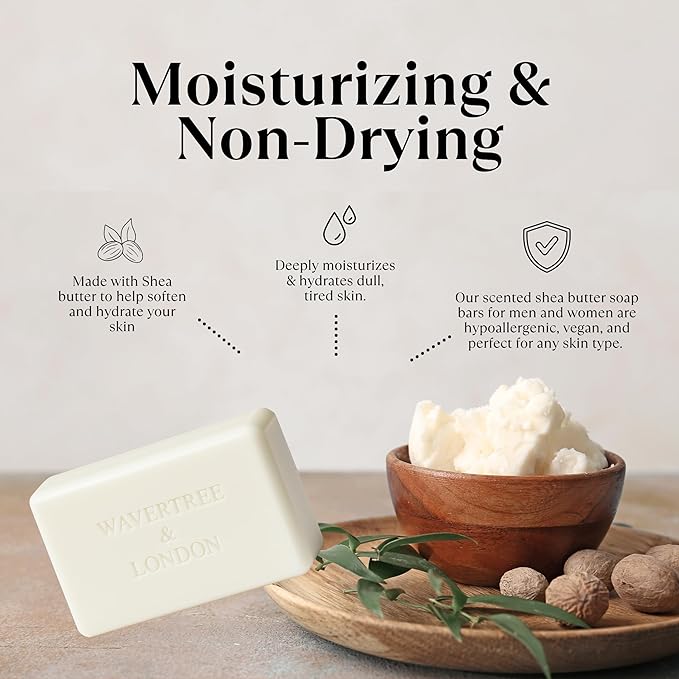 Wavertree & London Noir Scented Natural Soap Bar, 7oz Moisturizing French Triple Milled Soap Bar for Women & Men Enriched with Organic Shea Butter, Pure Bath & Body Soap (1 Bar)