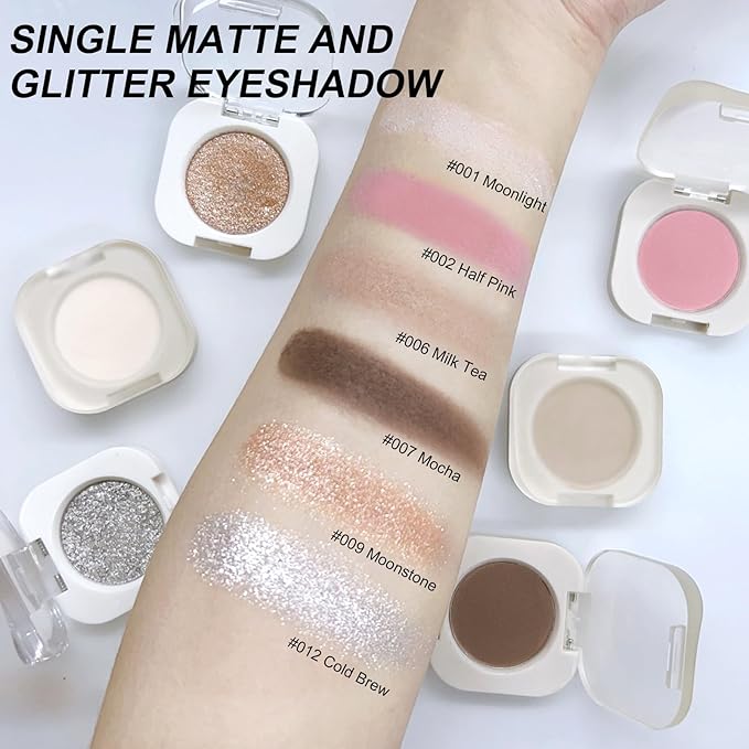 Single Glitter Eyeshadow Palette, Champagne Glow Shimmer Eyeshadow, Ultra-fine Lightweight Powder, High Pigment, Long Lasting, Multiuse Blendable Eye Makeup 9#Moonstone