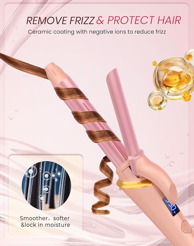 Ukliss Mini Curling Iron for Short Hair, Creates Perfect Tight Ringlets & Bangs, Fast Heat 30s, 5 Temp Settings, Dual Voltage, Auto Shut-Off & Anti-Scald Tip, Travel Friendly (Pink, 3/4 Inch)