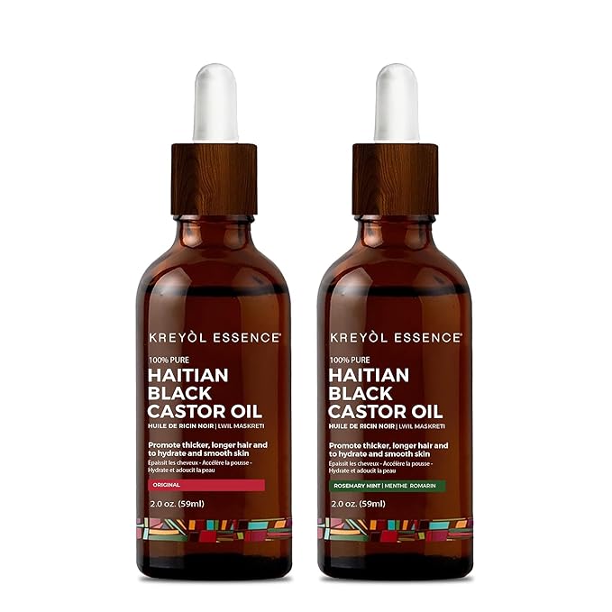 Kreyol Essence Shark Tank Duo – Haitian Black Castor Oil Original, 2 fl oz and Haitian Black Castor Oil Rosemary Peppermint, 2 fl oz