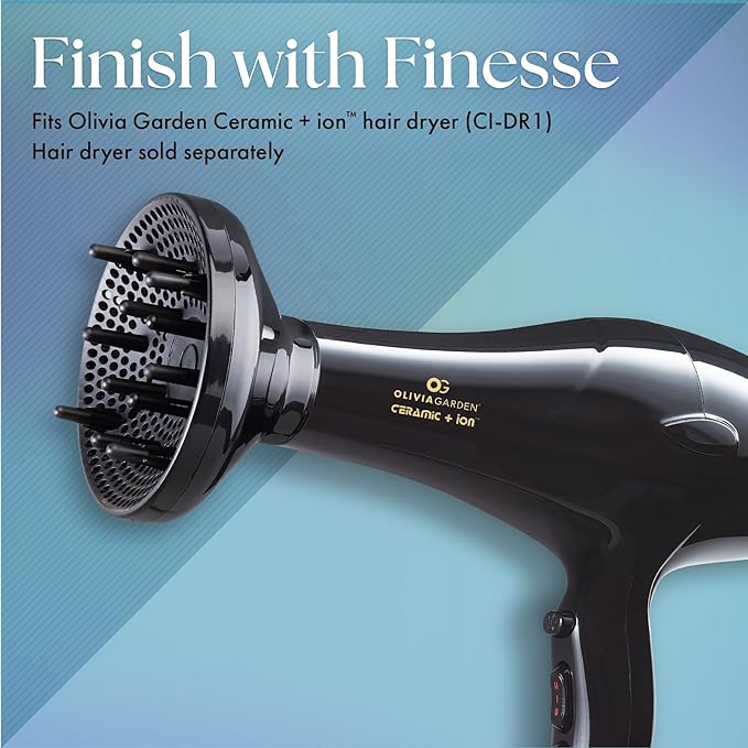Olivia Garden 1875W Ceramic + Ion Professional Hair Dryer for Men and Women - Fast Drying Blow Dryer - Powerful Ionic Generator - 3 Heat Settings - with 2 Nozzles and Storage Bag - Black