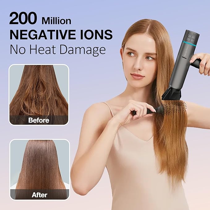 Ionic Hair Dryer with Diffuser and Concentrator, Professional Lightweight Quiet Blow Dryer, Powerful 1600 Watt Motor for Fast Drying and Straight & Wavy Hair, 3 Temps/2 Speeds, 6.56 Ft Cord, Grey