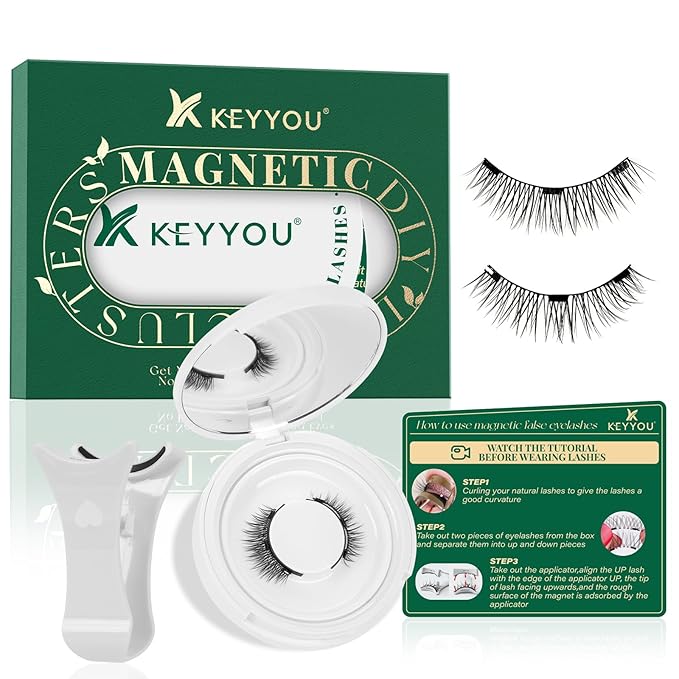 KEYYOU Reusable Magnetic Eyelashes No Glue Needed with Applicator Tool - 3D Natural Magnetic Lashes, Easy to Apply & Long Lasting for Daily Use & Events(YC05)