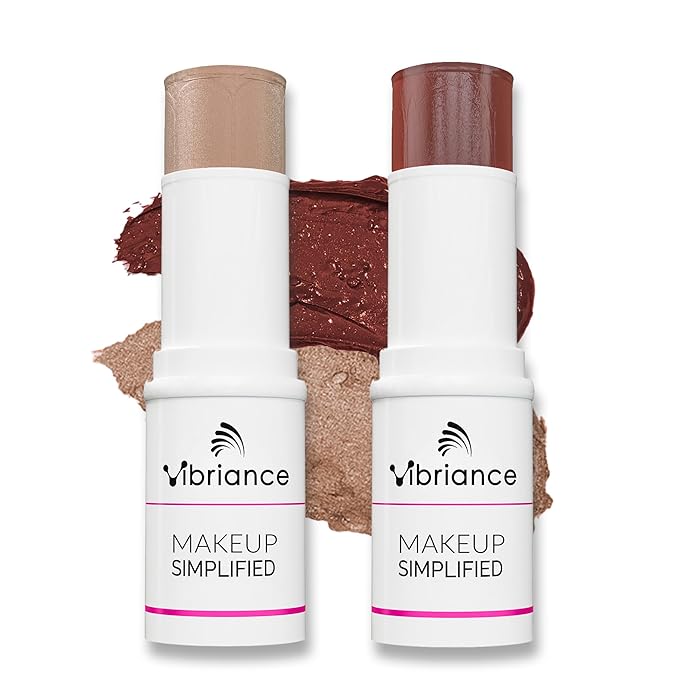Vibriance Makeup Gift Set | Radiance and Illuminate Cosmetics Sticks Bundle of 2 - Multi-Purpose Highlighter, Lipstick, Contour, Cream Blush for Mature Skin - Sulfate, Paraben Free