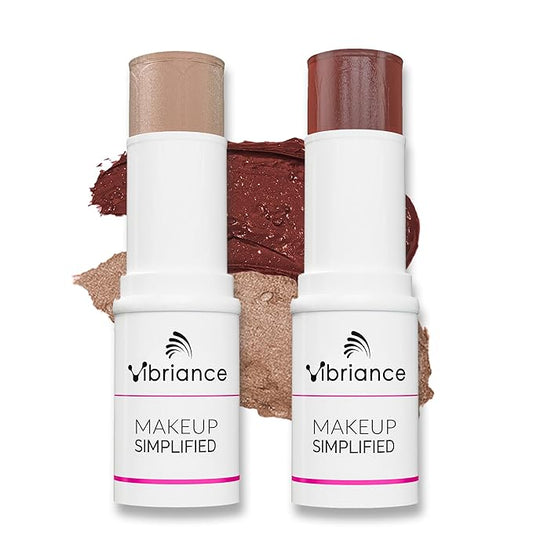 Vibriance Makeup Gift Set | Radiance and Illuminate Cosmetics Sticks Bundle of 2 - Multi-Purpose Highlighter, Lipstick, Contour, Cream Blush for Mature Skin - Sulfate, Paraben Free