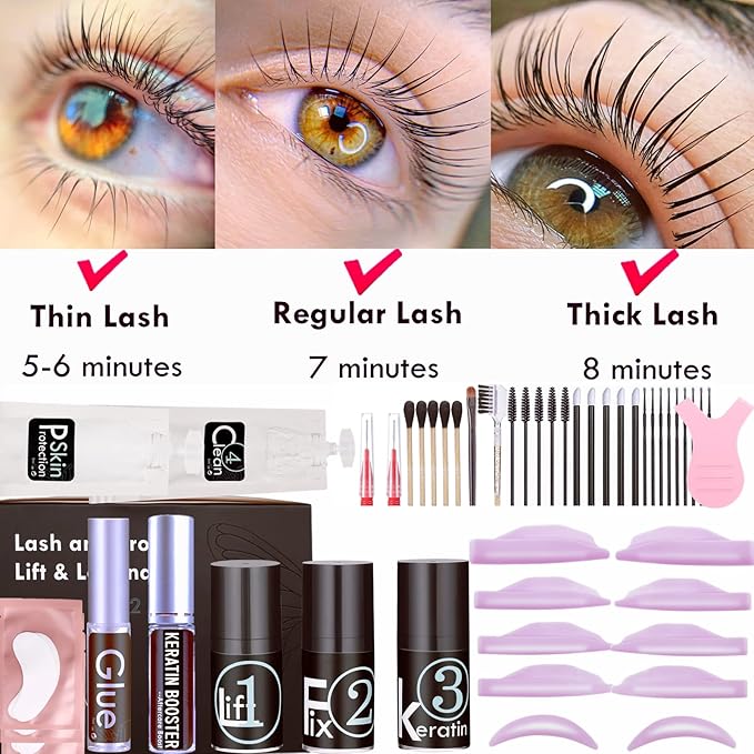 Lash Lift Brow Lamination Kit 7 Minutes Perm Lash Rapid Eyelash Perming Kit with Silicone Shield & Tool Durable Lash Lifts Curling Lash 6 Week Full Eyebrow Lamination Set DIY at Home Easily